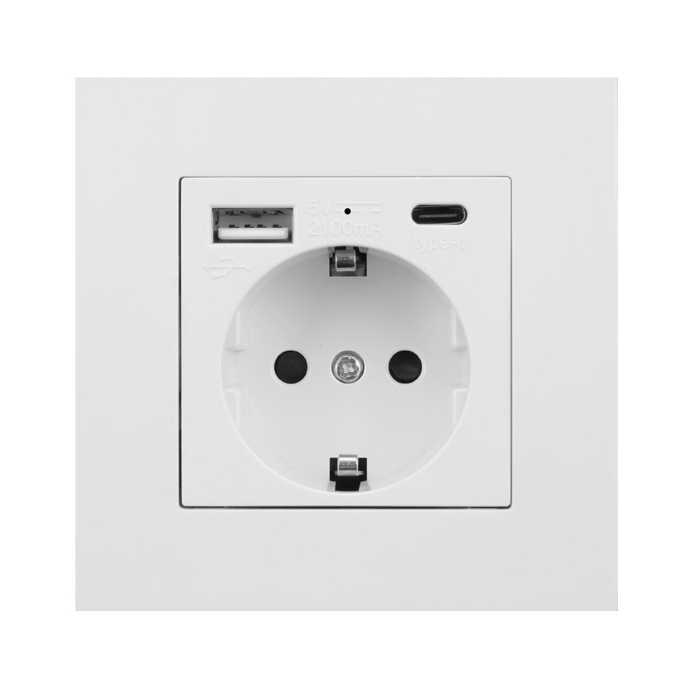 Power Outlets Germany Plug Socket PC Panel EU Standard 16A Electrical Wall Charger Adapter With Usb Type-C Charging Port