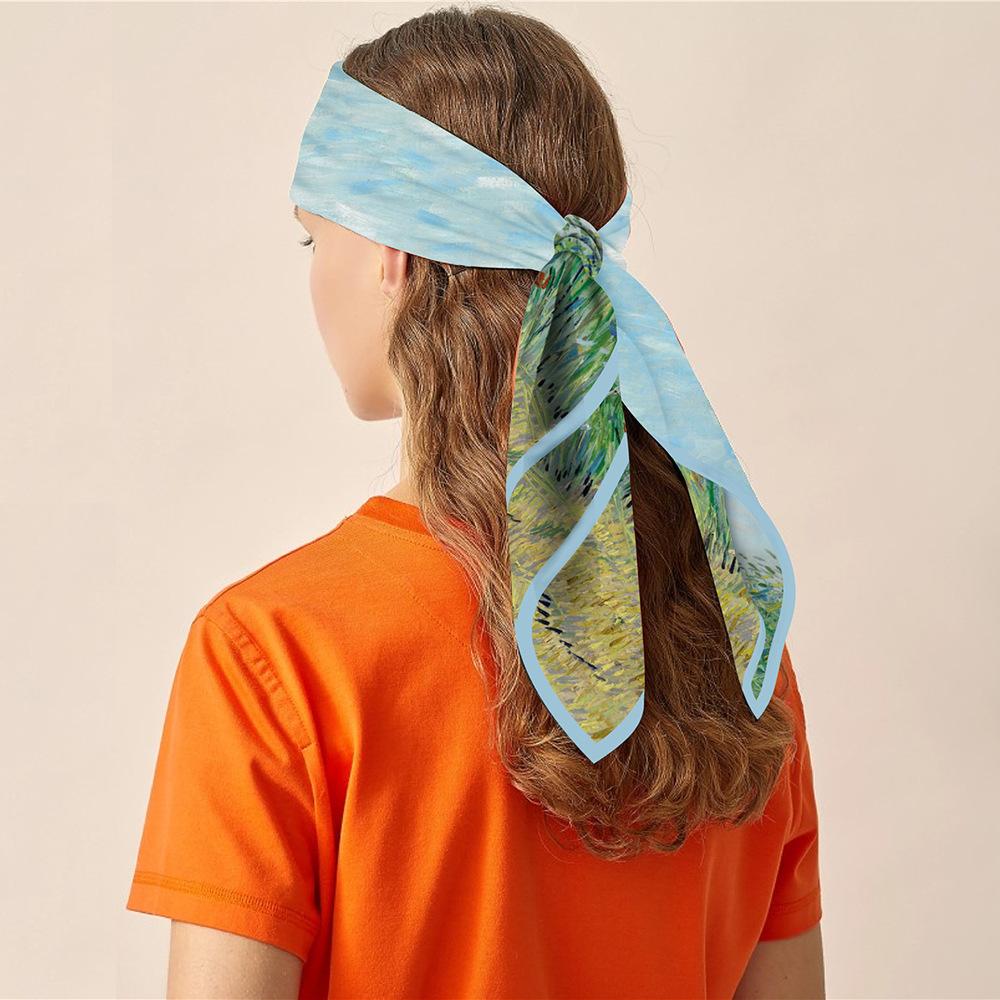 Silk Scarf Women Wheat Field Print Square Scarves Head Echarpe Silk Foulards Femme Wraps Beach Shawls Bandana Lady Hijabs 90Cm