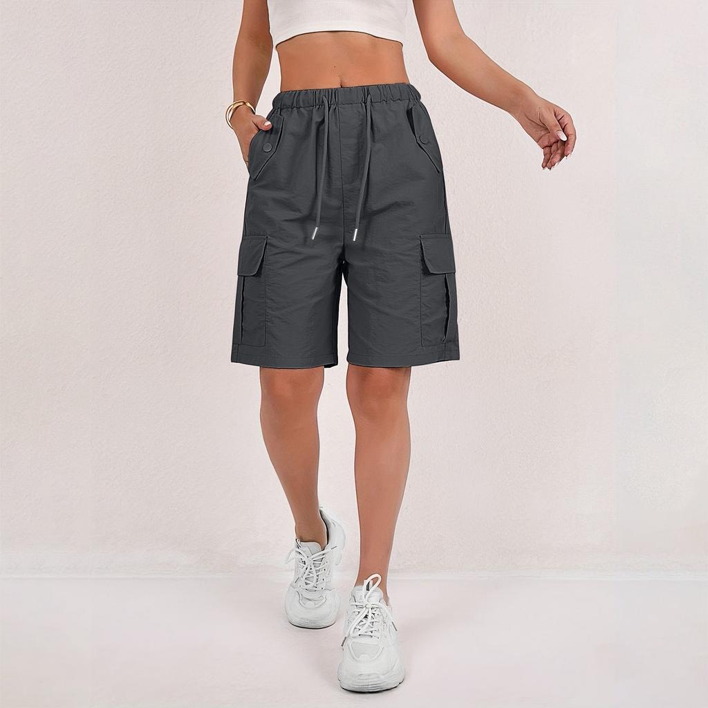 Women's Sports Shorts Casual Loose Solid Color High Waisted Pocket Shorts