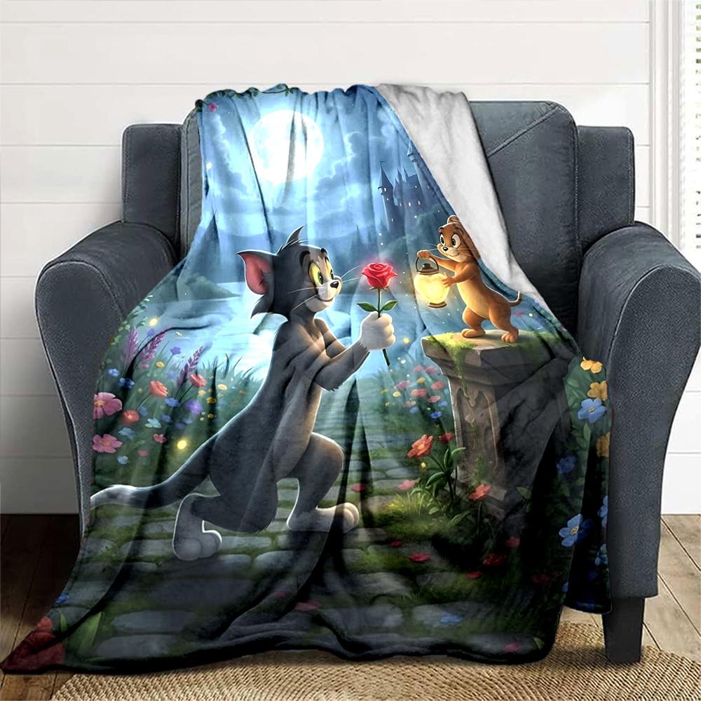 1pc Tom and Jerry Flannel Blanket Soft Warm Throw for Home, Office, Travel, All-Season Cozy Bedding Gift L1436