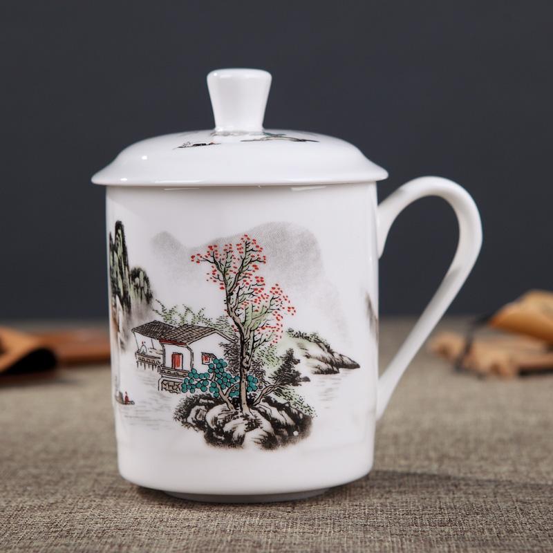 Jingdezhen Bone China Ceramic Large Cups with Cover Drinkware Porcelain Mug Meeting Gift Office Mug About 500ml