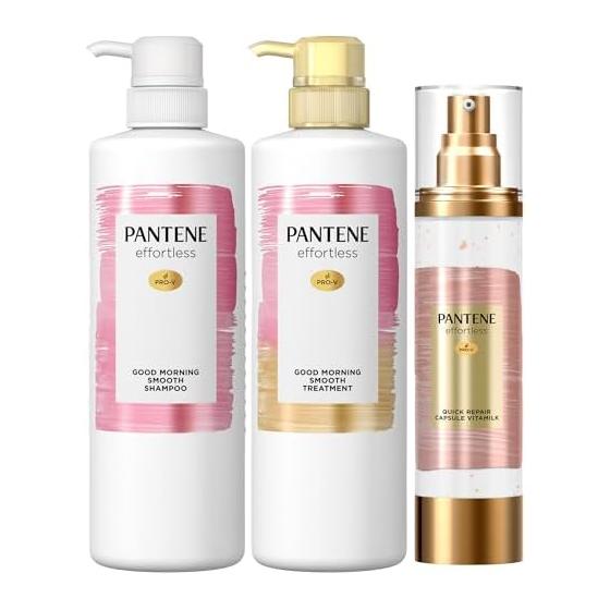 Pantene Effortless Shampoo & Treatment & Non-Rinse Treatment (480mL+480g+90g) Good Morning Smooth Capsule Vitamilk [Set Purchase]