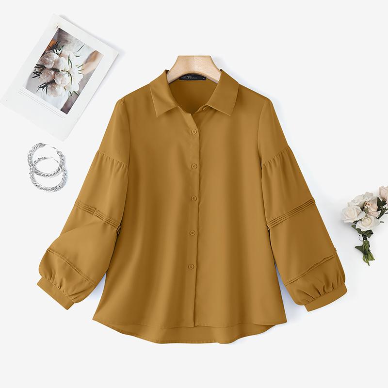 

ZANZEA Женская свободная повседневная блузка с отложным воротником и длинным рукавом 5XL хаки