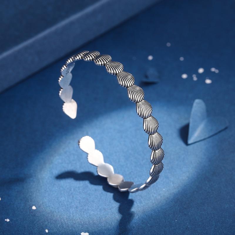 Buyee 925 Sterling Silver Couples Jewelry Sets Shell Shape Simple Open Bangle Ring for Woman Man Fashion Fine Jewelry Circle