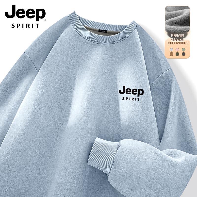 JEEP SPIRIT Men's Fleece-Lined Crewneck Pullover Sweatshirt