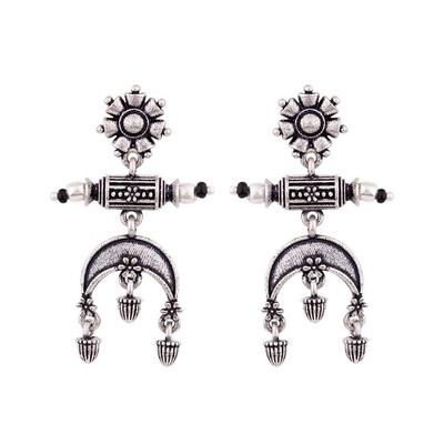 Oksitlenmiş Gümüş Kaplama Pirinç Çiçek Motifli Sallantılı Küpeler Kadınlar ve Kızlar için, Boho/Etnik Stil