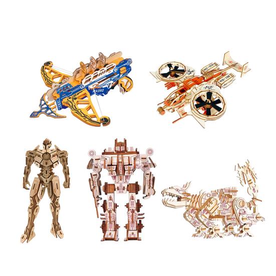 3D Robot Puzzle Model DIY Wooden Puzzle Assembly Toy Mechanical Robot Airplane Dog Building STEM