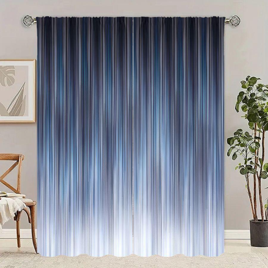 2 szt.- Ciche, błękitne poliestrowe zasłony, zasłony z tunelem 42 * 84, dekoracja sypialni, salonu, pokoju domowego