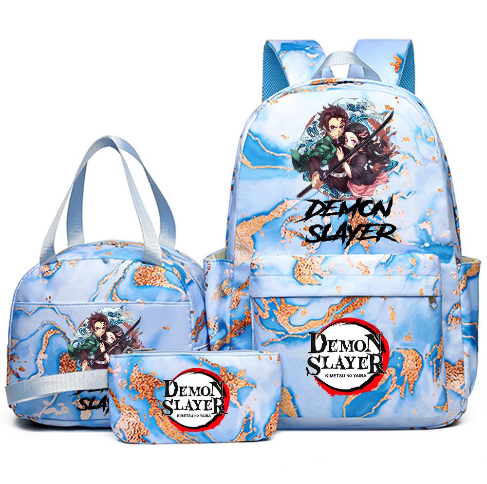 3Pcs/set Anime Demon Slayer Printed Backpack Handbag Pencil Case for Teenager Student Girl Boy Bookbag Schoolbag Large Capacity Waterproof Travel Bag