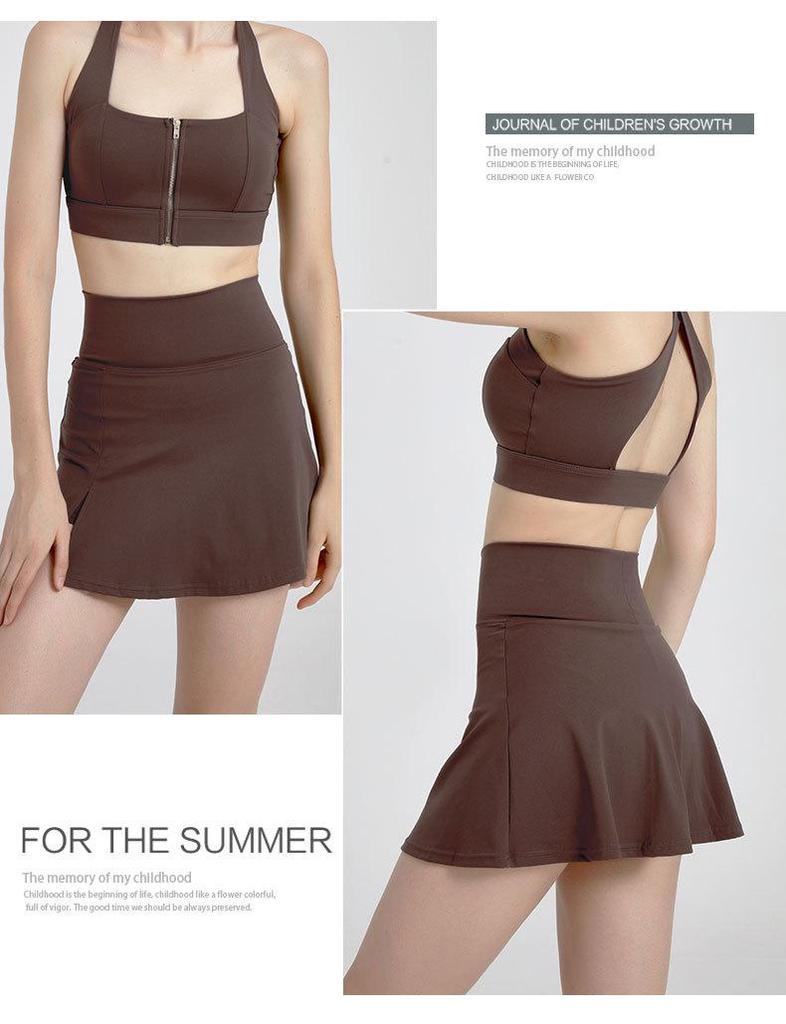 Damen Sport Skort mit Seitenschlitz: Anti-Exposition Zweiteiliger Yoga- und Tennisrock