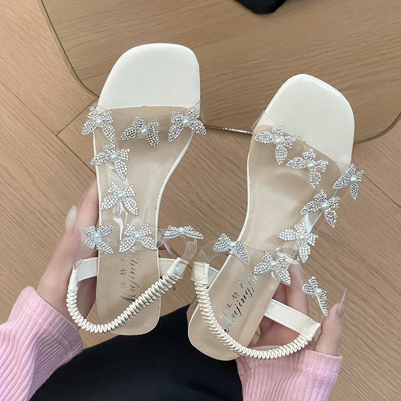 

Fashion butterfly Mary Jane shoes spring and summer new waterproof table transparent crystal high heel thick heel flower Roman women s sandals 40