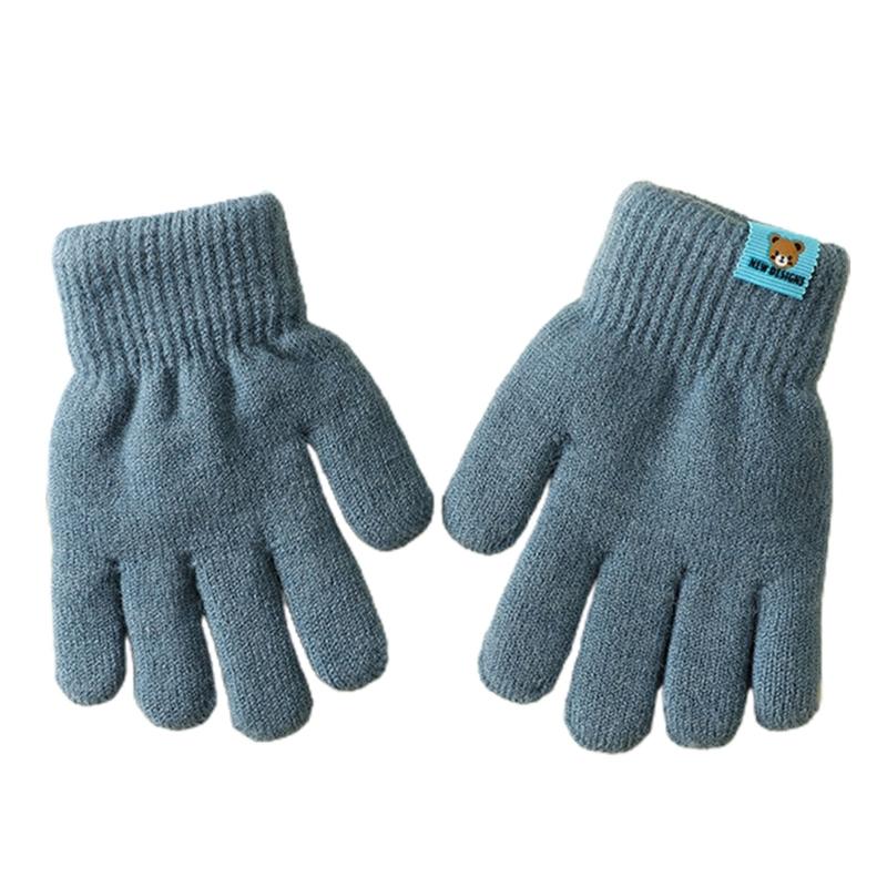 

Children Double-Layered Gloves Warm Autumn/Winter Accessories with Five Fingers Insulated Kids Gloves Lightweight Gloves peacock синього кольору