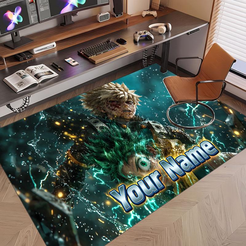 Custom Name Crystal Velvet Rug,My Hero Academia Comfortable Anti Slip Floor Mat For Room Decoration