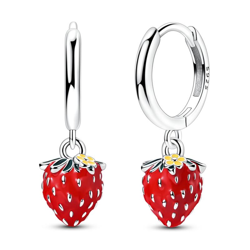 925 Silver Earrings Shining Zircon Cherry Rainbow Flower Mushroom Iris Flower Hoop Earring for Women Party Jewelry Gift