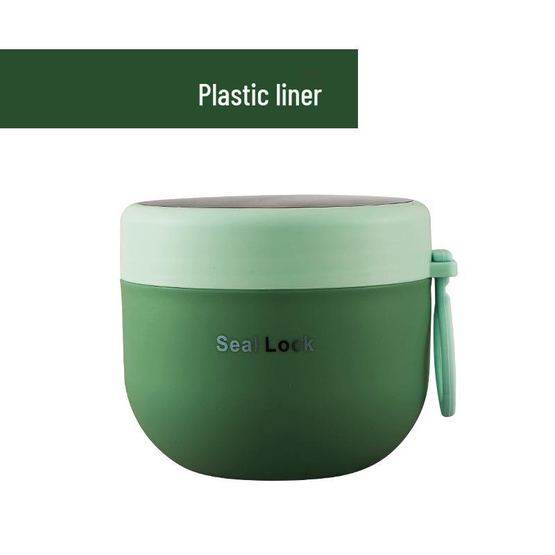 Tragbarer 304 Edelstahl Isolierter Frühstücksbecher mit Löffel - Mikrowellengeeigneter Haferflocken-, Suppen- und Milchbecher