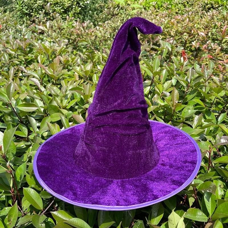 Elegant Witch Hat Soft And Nonwoven Fabric Folded Design Wizard Hat For Halloween Costumes Parties Hats 2pcs