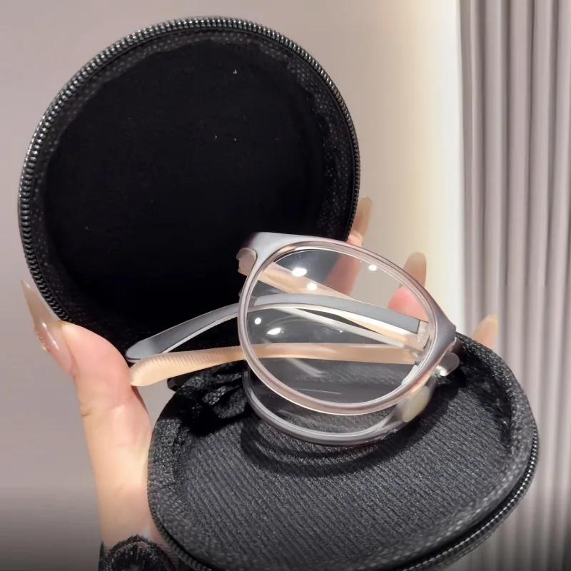 Portable Folding Ultra Light Retro Reading Glasses For Women And Men Blue Light Blocking Round Frame Eyeglasses Diopter To +4.0