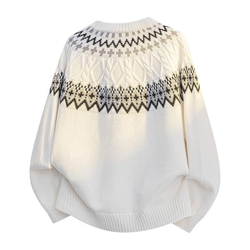 Long Sleeves Sweaters Unisex Sweater Section of The Autumn Winter Retro Floral Pattern Loose Round Neck Design Sense of The Bottoming Knitwear Tops