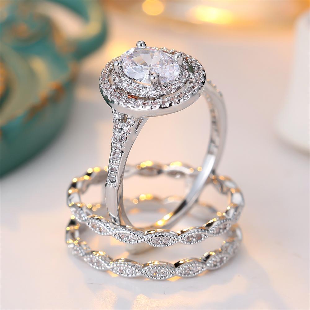 s Shiny White Zircon Oval Stone Rings Sets For Women Vintage CopperColor Engagement Bands Wedding Jewelry Set Versatile Gift