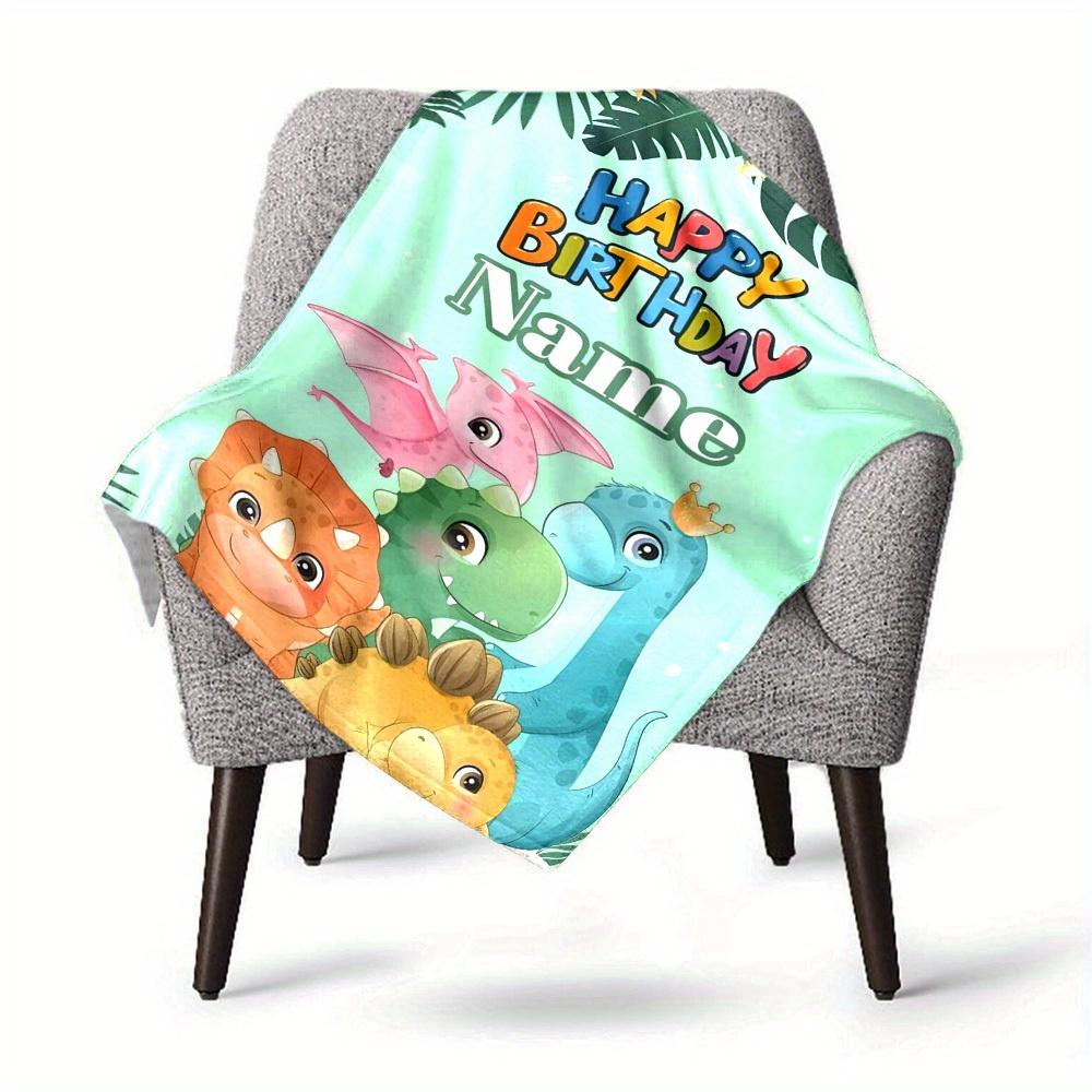 Happy Birthday Dinosaurs Home Customization Blankets Soft Lightweight Multiseasonal Use For Picnics Couches Offices Beds Living Rooms Perfect Gift For