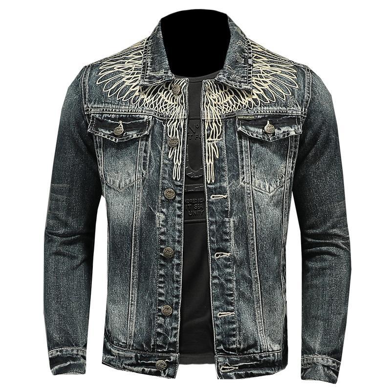Herren Denimjacke Vintage Used Amerikanischer Stil Slim Fit Motorradjacke Arbeitskleidung Lässiger Mantel Frühling Herbst