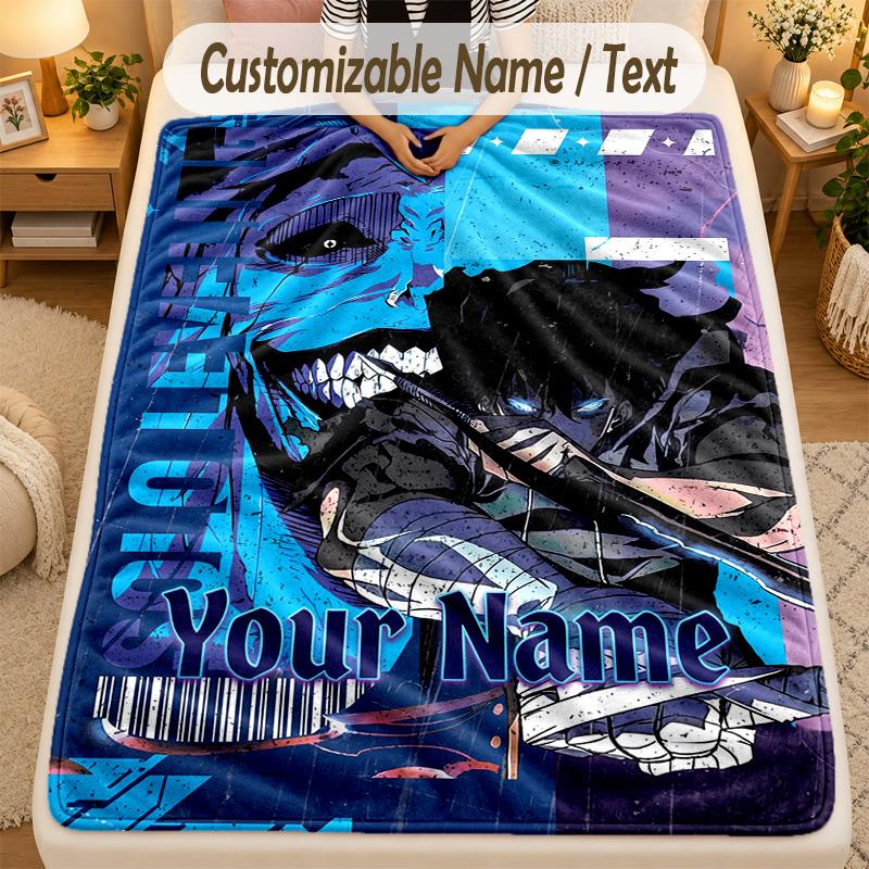 Flannel BlanketSolo Leveling Custom Name Text Personalized Soft Warm Throw Blanket Home Decor Gift