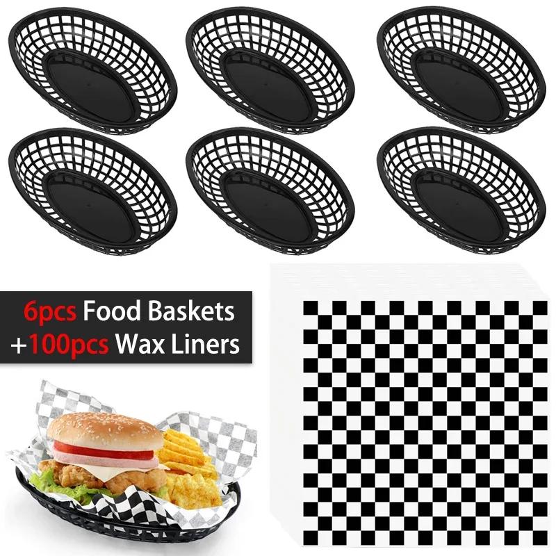 

Foodservice Фастфуд Корзины 100 листов Вощеная бумага для деликатесов Многоразовая овальная пластиковая корзина для фруктов Держатель для картофеля фри Корзина для закусок в ресторане