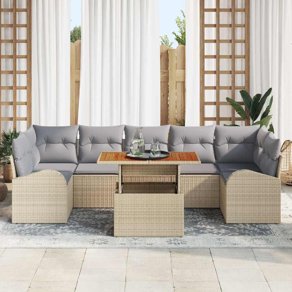 Garden Sofa Set with Storage 8 Pcs Beige Poly Rattan