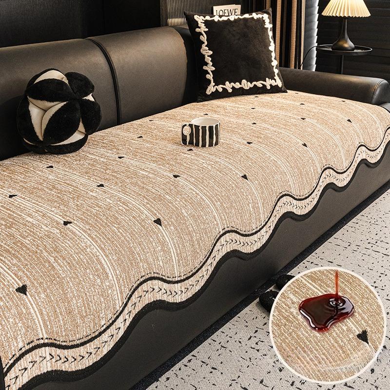 Anti Slip and Oil Proof Sofa Cushion Black White Thick Breathable Sofa Cover Chenier Non Slip Sofa Armrest Towel Backrest Towel Home Art Decoration