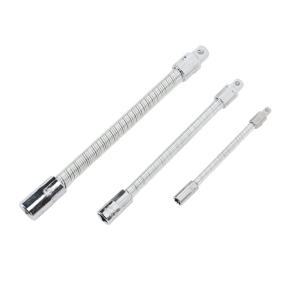 3Pcs Carbon Steel Flexible Extension Bar Silver Socket Extension Bar Bendable Shaft Set  Automotive серебряный