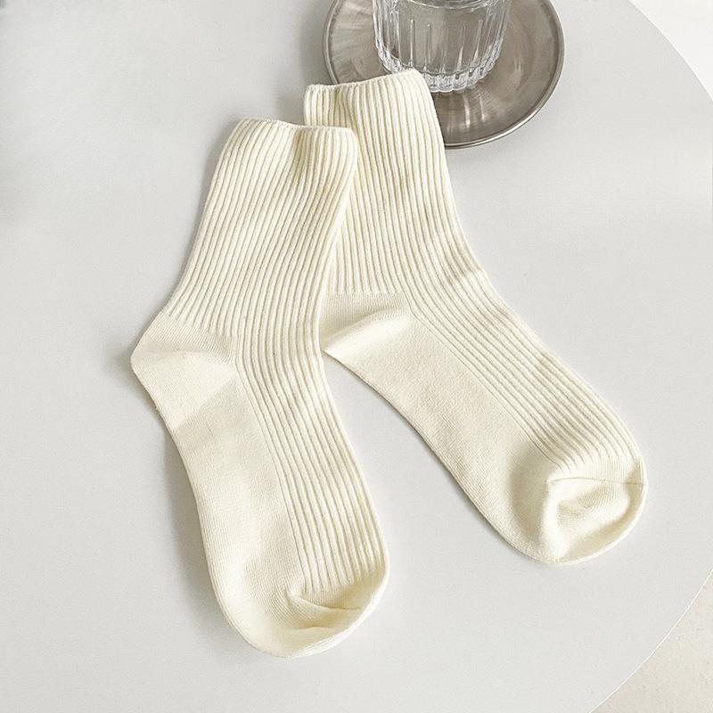 

Женские весенне-осенние простые носки из хлопка в стиле ретро с дымкой 1 pair молочный белый