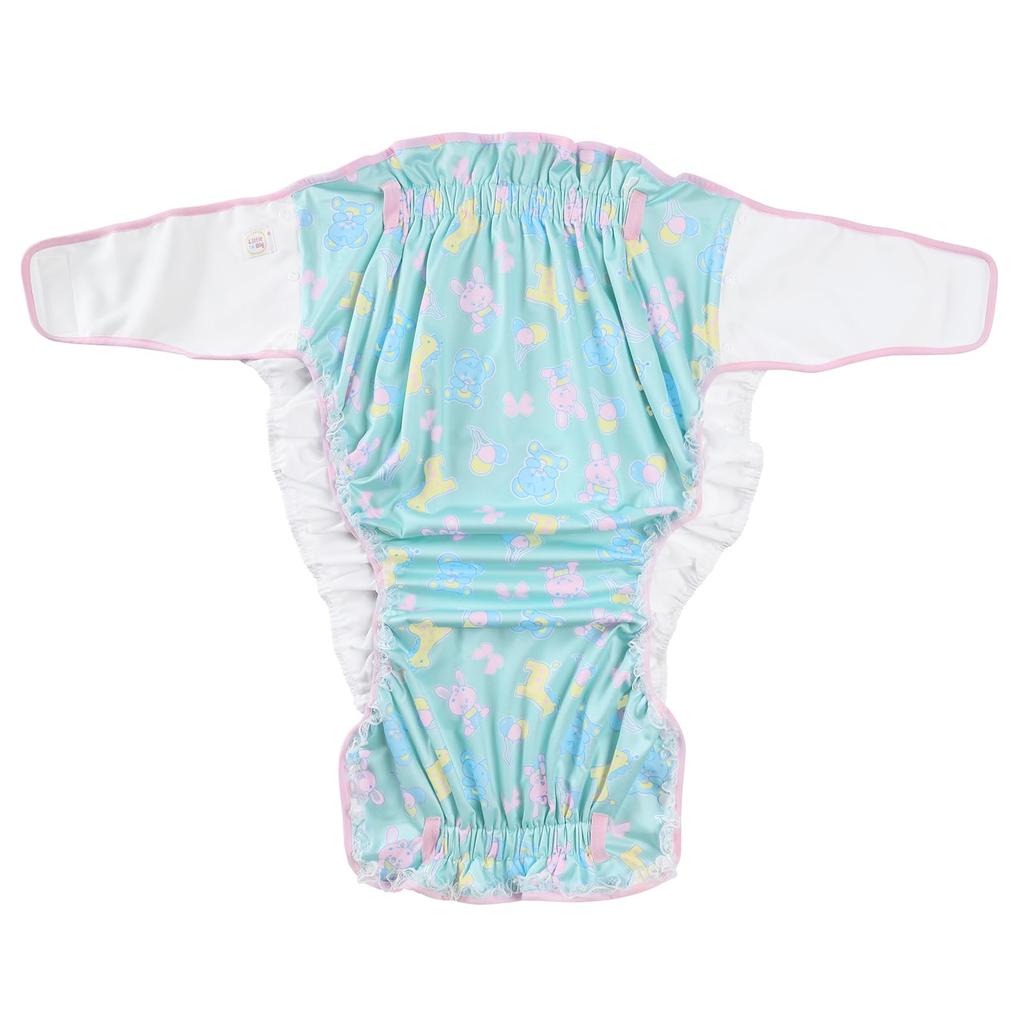 LittleForBig Adult Silky Diaper Cover Print with Lace and Adjustable Size L [Amusement Park] All-over Bow, Waist, 3-Layer Breathable, Waterproof,