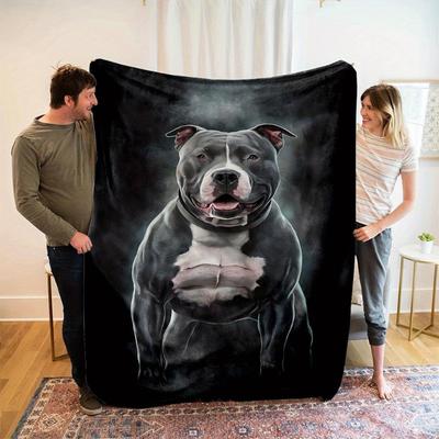 Black Muscle Pitbull Pattern Flannel Throw Blanket - Digital Print Soft High-Quality Polyester Non-Pilling