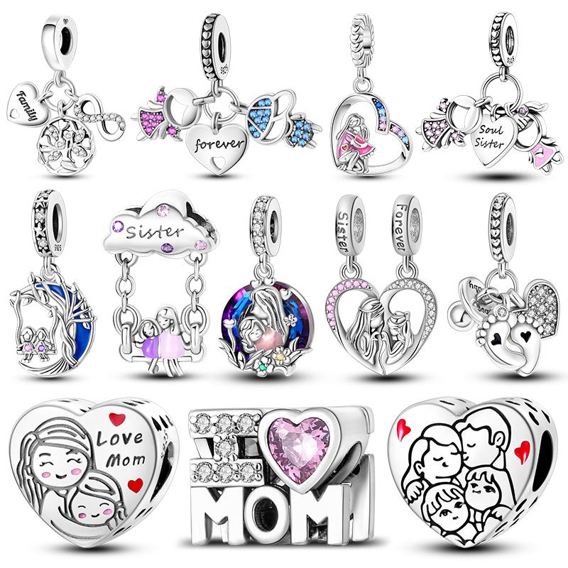 Charms Originale Family Friendship Heart Pendant Charm Beads Fits Bracelet Necklace Women Luxury Diy Jewelry Party Fine Gift