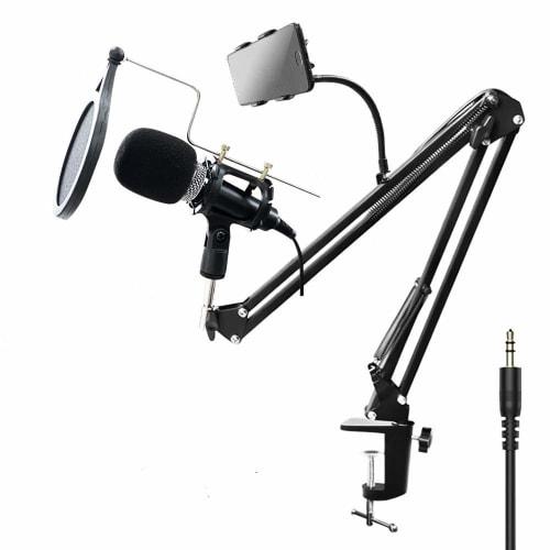 Desk Arm Microphone Stand, Tabletop, Extendable Holder with Flexible Arm and Clamp for Studio Microphones and Condenser Microphones, Foldable Stand Ar