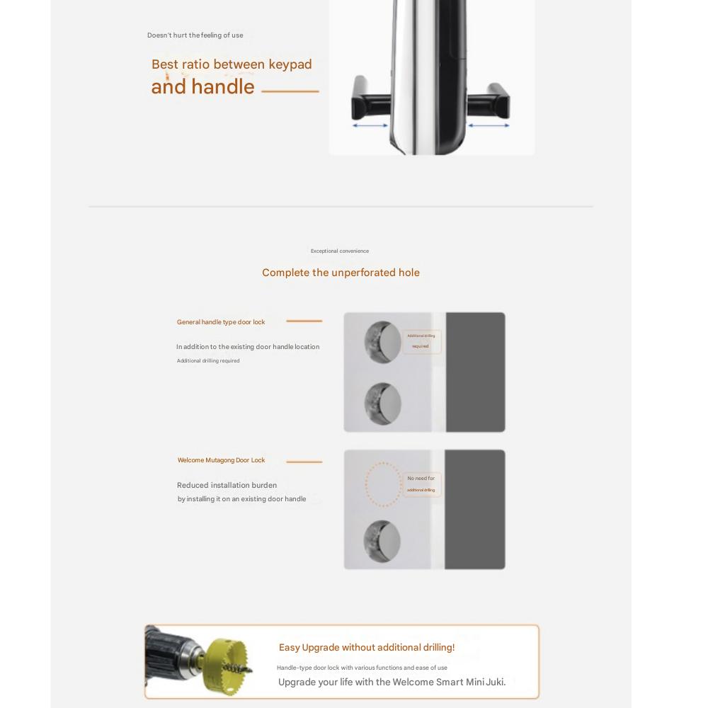 Solity WTS700 Non-Punching, Card Key 4 + Number Key, Front Door Digital Lock