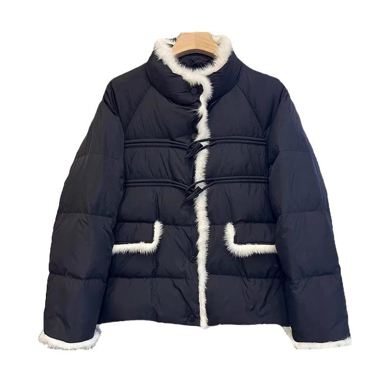 High-end White Duck Down Mink Hair Down Jacket Women's Winter Fashion Short Stand-up Collar Sweet Warm Small Coat