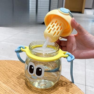 Cute and Fun Big Eyed Children's Double Drink Plastic Water Cup Ton Cup Cute Cartoon Student Water Cup Children's Bounce Straw Cup