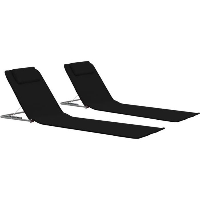 Set de 2 tapis de plage pliables - Noir - 160 x 53 x 47 cm