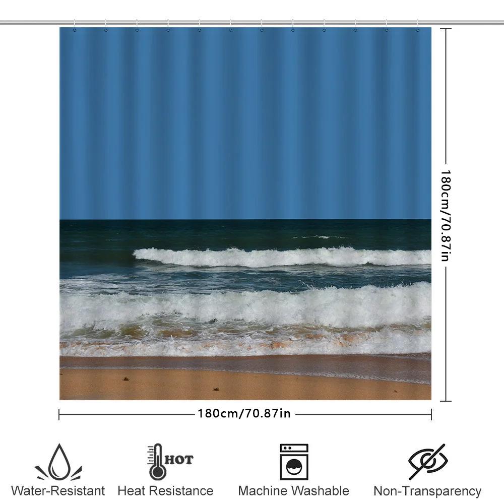 Blue Sky Ocean Waves Shower Curtain Waterproof Home Decor Bathroom Accessories High-Quality Fabric Printed Design For Bathrooms