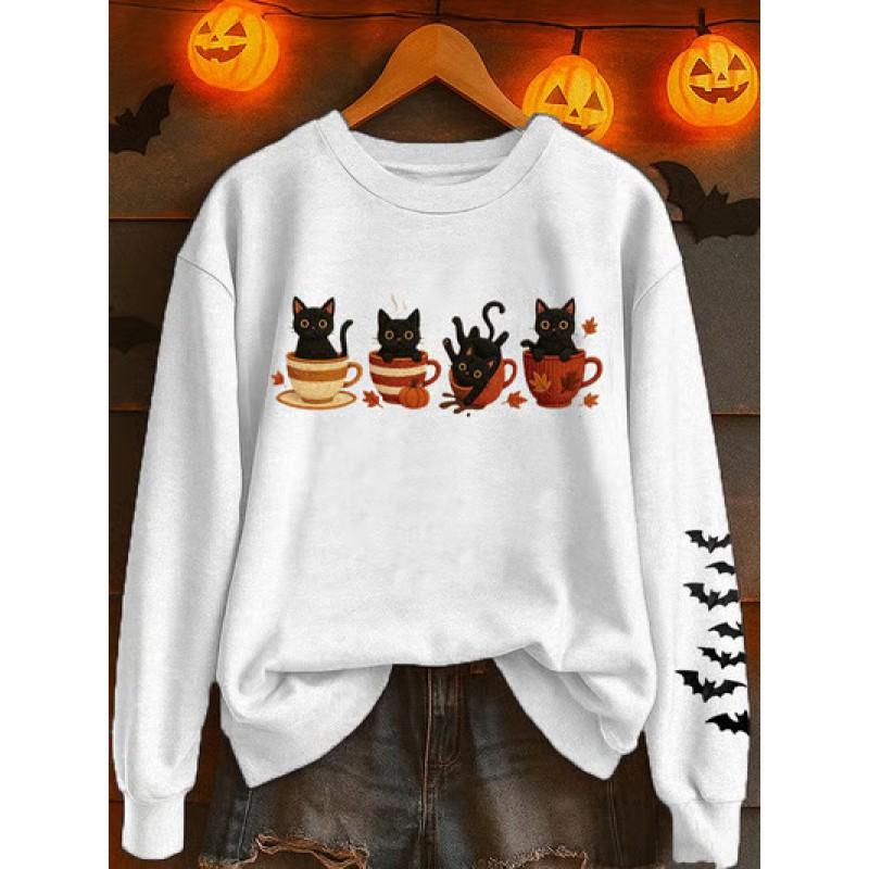 '' Halloween 3D Digital Print Casual Hoodie Women Animal Soft Cotton Blend Long Sleeve Regular Fit