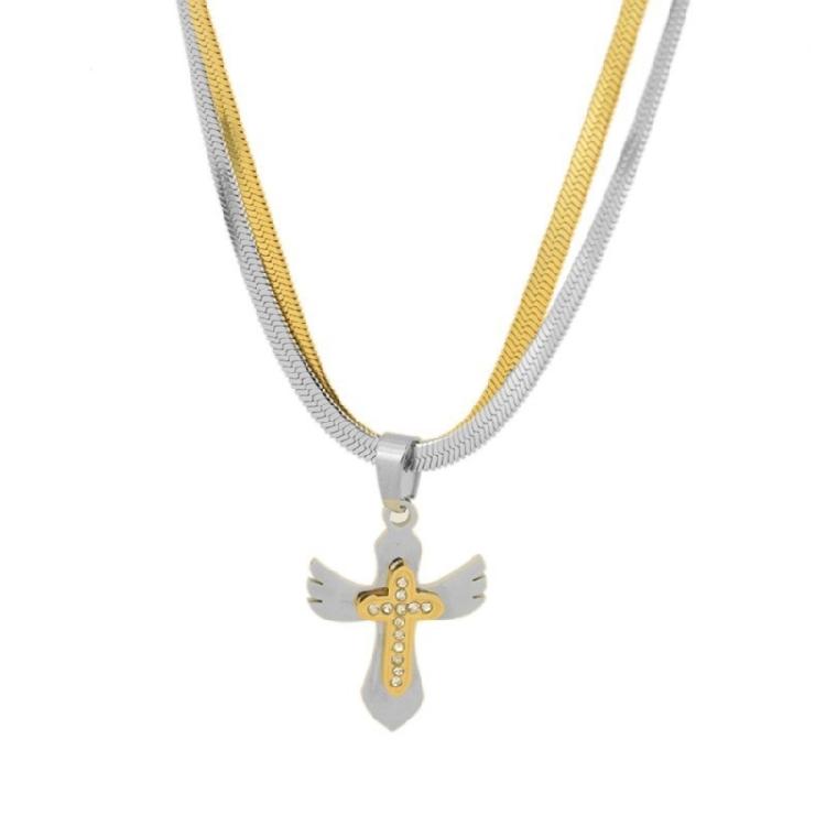 Fashionable Double Layer Crosses Pendant Necklace Simple Aesthetic for Social Media Influencers and Trendsetters 1