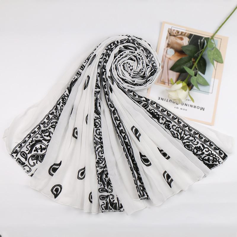 11 Colors Plain Embroider Cashew Nut Floral Viscose Shawl Scarf Women High Quality Pashmina Stole Bufandas Muslim Hijab 180*90Cm