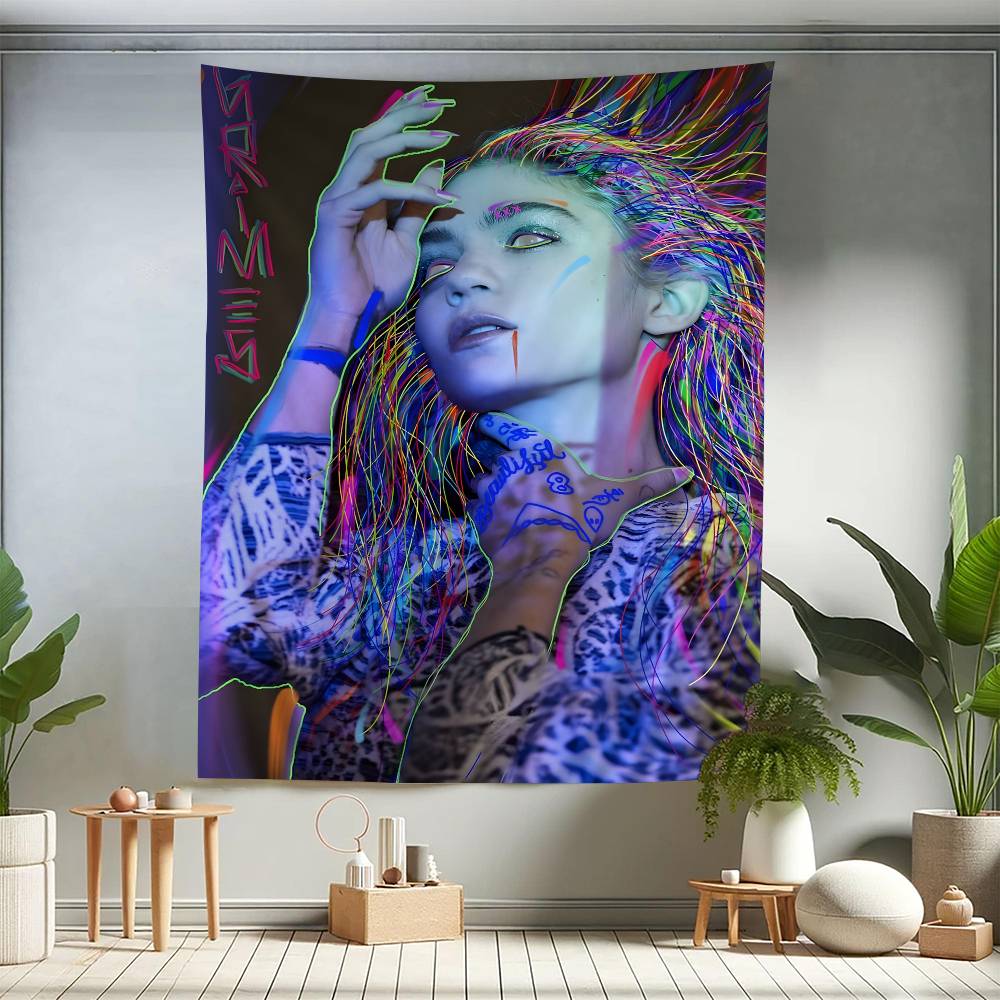 

Singer Grimes Colorful Tapestry Wall Hanging Hanging Tarot Hippie Wall Rugs Dorm Wall Art Decor 74x94cm(29x37in)