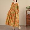 DIMANAF New 2025 Women Plus Size Spring Long Dress Loose Basic Vintage Oversize Long Sleeve Maxi Floral