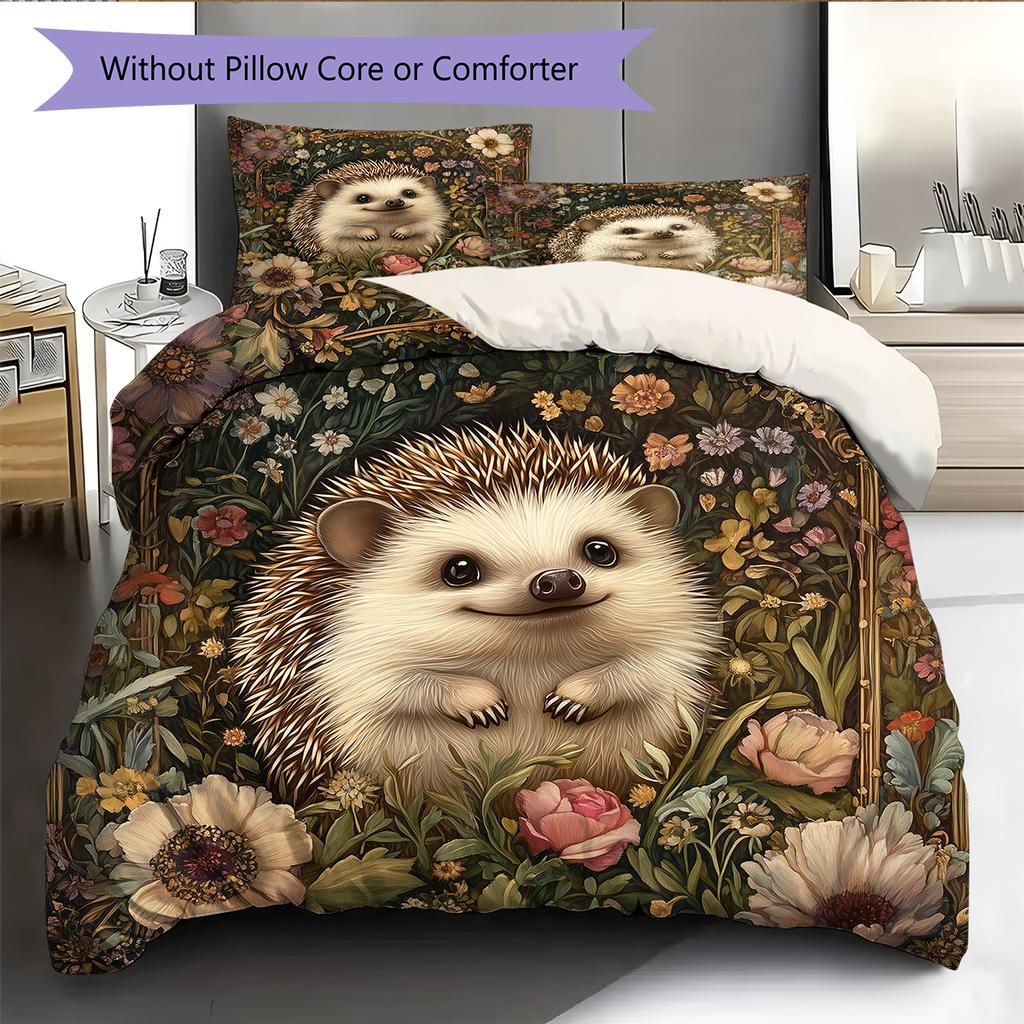 Beautiful Hedgehog Pattern Bedding Home Decoration Birthday Gift (1 * duvet cover + 2 * pillowcase, without core)