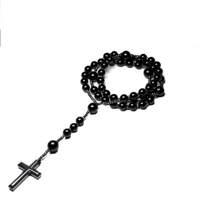 Mărgele Naturale de Onix Negru Rozarii Catolice cu Hristos Pandantiv Cruce Hematită Colier pentru Bărbați Bijuterii Mala pentru Meditație