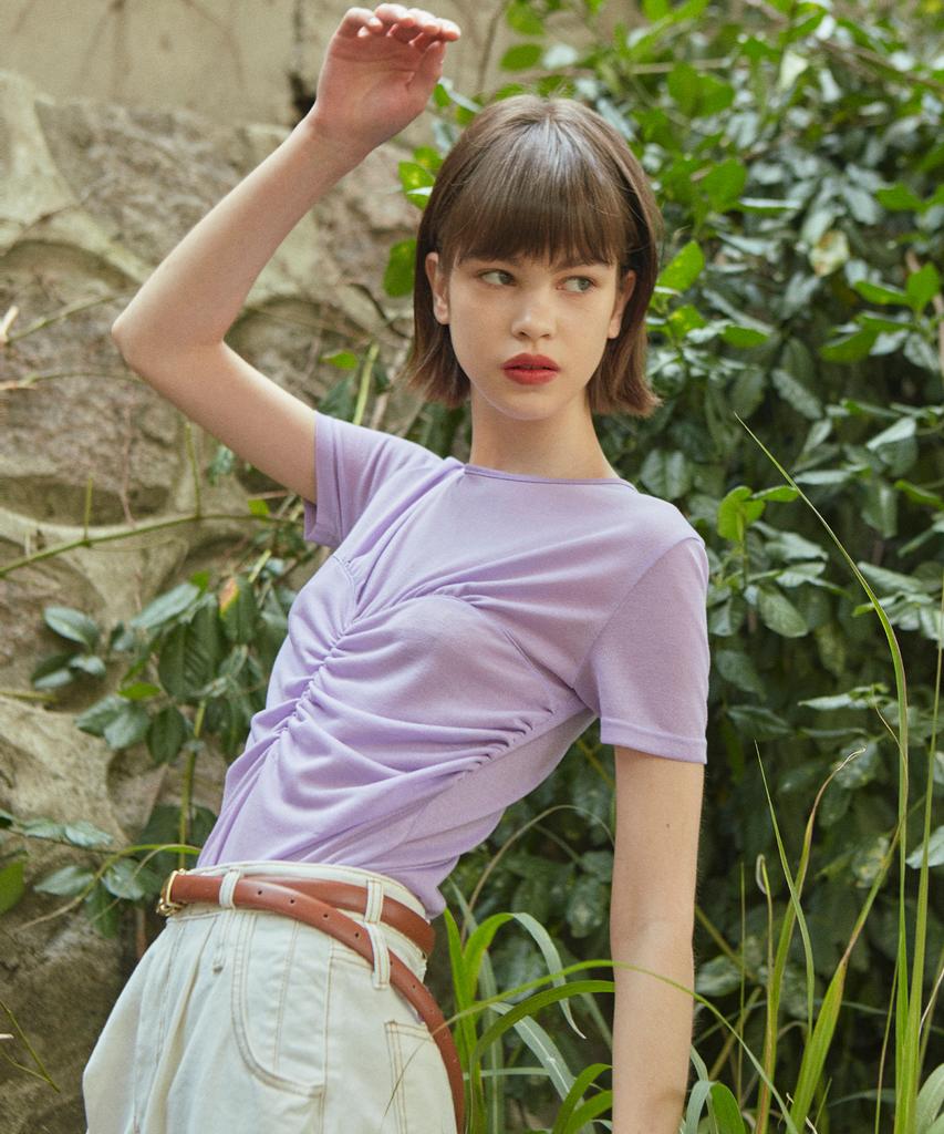 Baitalssain [Line] Shirring Top Layered T-Shirt (Lavender)