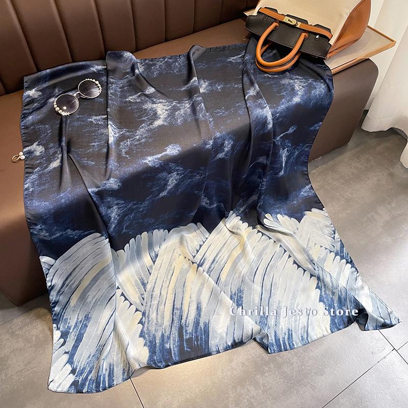 Big Size 110cm Square Floral Printed Women Fashion Imitated Silk Scarf Foulard 45inch Muslim Hijab