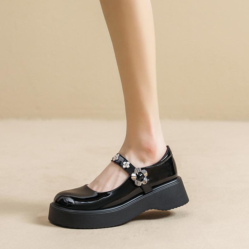 Yuexinwang genuine leather flat for Huizhou women's shoes grape mother same small leather shoes versatile British style platform loafers women